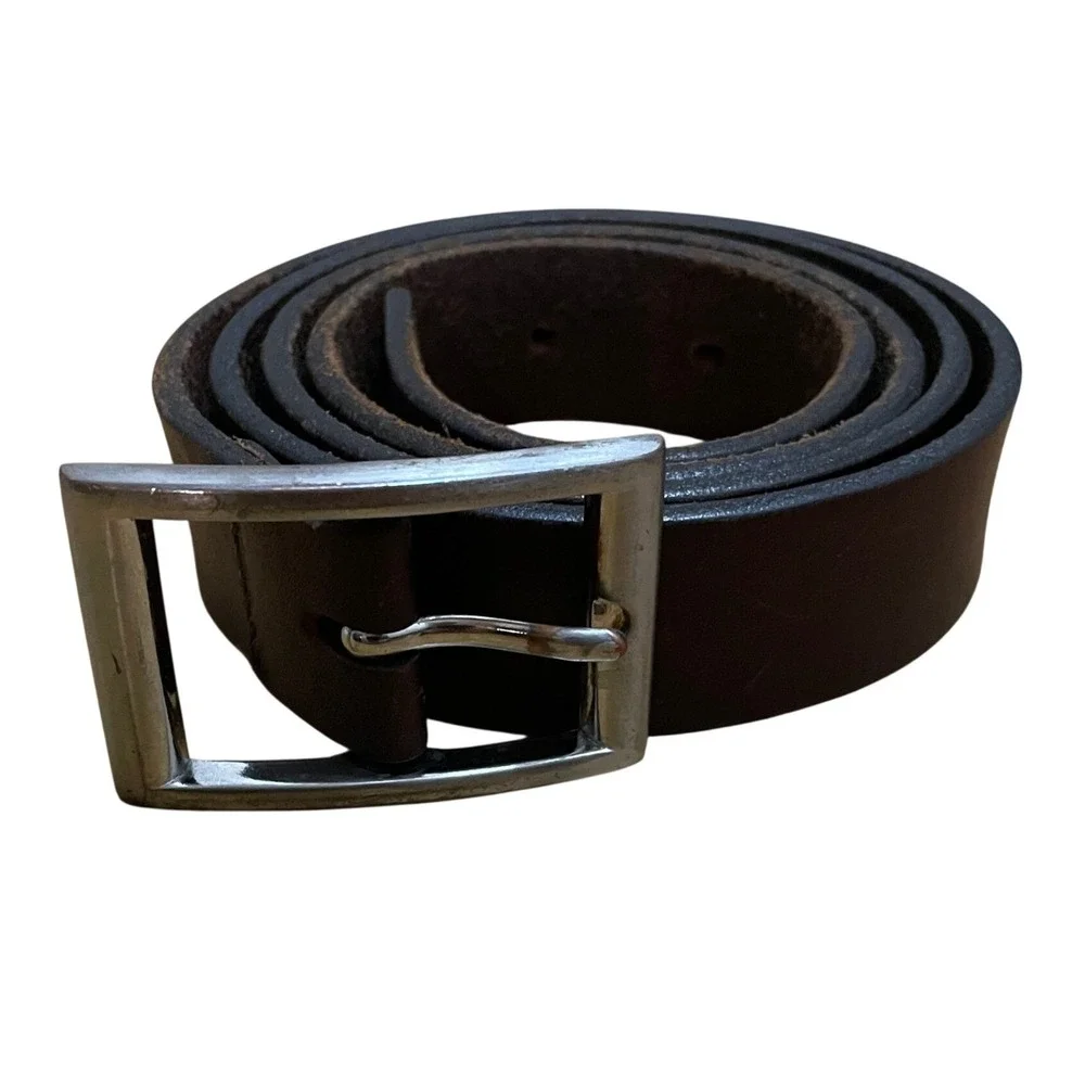 VTG Old Navy Men's 38 Brown Genuine Italian Leather Belt USA Silver Buckle